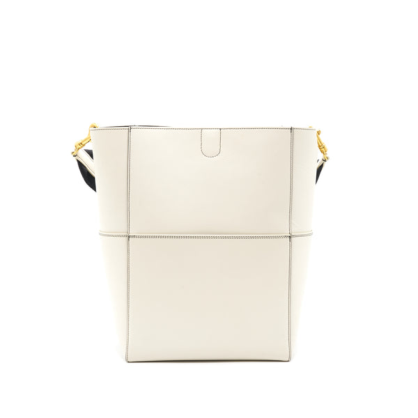 Celine Sangle Bucket Bag White with black Stitching