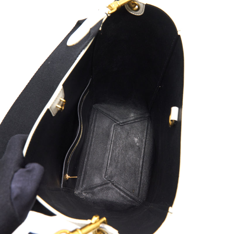 Celine Sangle Bucket Bag White with black Stitching