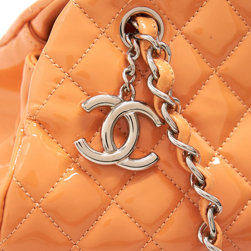 CHANEL Just Mademoiselle Patent Bowling Bag Orange Pink