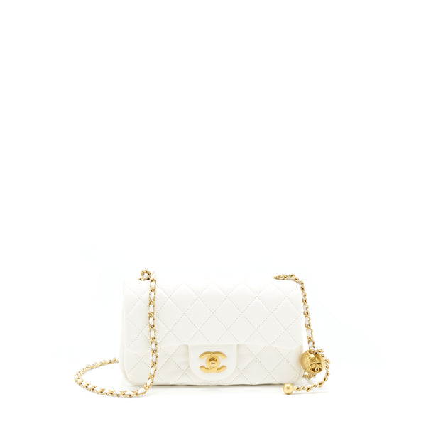 Chanel Pearl Crush Mini Rectangular Flap Bag Lambskin White GHW (Microchip)