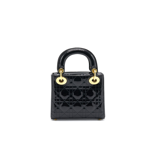 DIOR MINI LADY DIOR PATENT LEATHER BLACK WITH GOLD CHAIN