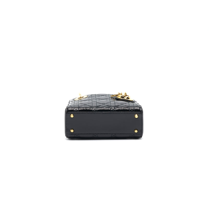 DIOR MINI LADY DIOR PATENT LEATHER BLACK WITH GOLD CHAIN