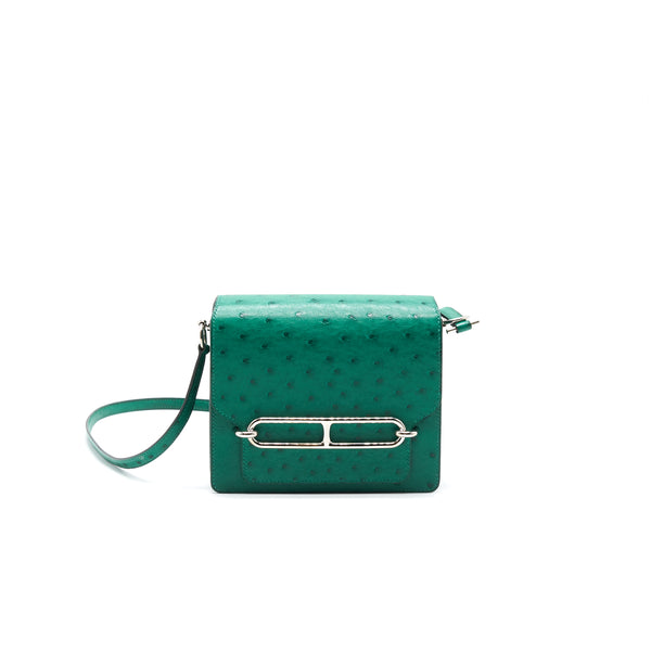 Hermes Ostrich Mini Roulis Green SHW
