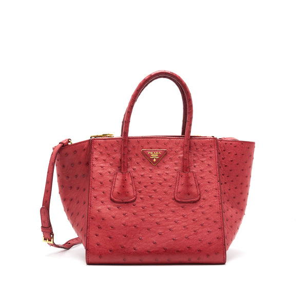 Prada Ostrich Tote Bag Red with GHW