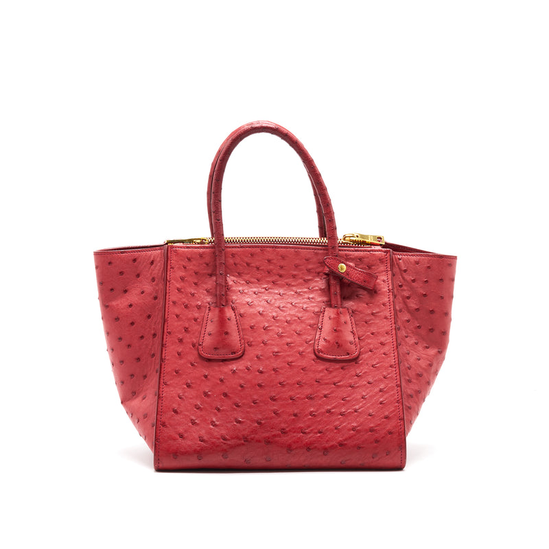 Prada Ostrich Tote Bag Red with GHW