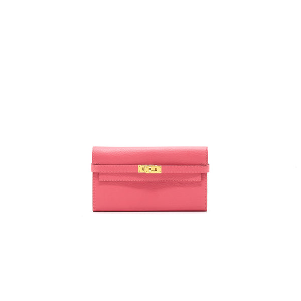 Hermes Kelly Long Wallet Rose Lipstick GHW