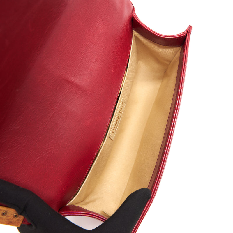 CHANEL Glazed Calfskin Medium LeBoy In Red Gold Hardware