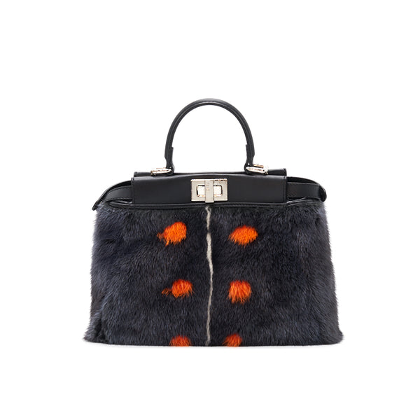 Fendi Mini Peekaboo Mink-Fur & Leather Bag (Strap missing)