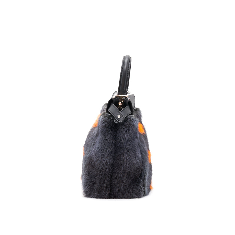 Fendi Mini Peekaboo Mink-Fur & Leather Bag (Strap missing)
