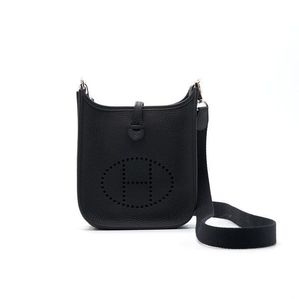 Hermes Mini Evelyne 16 Black SHW Stamp Z