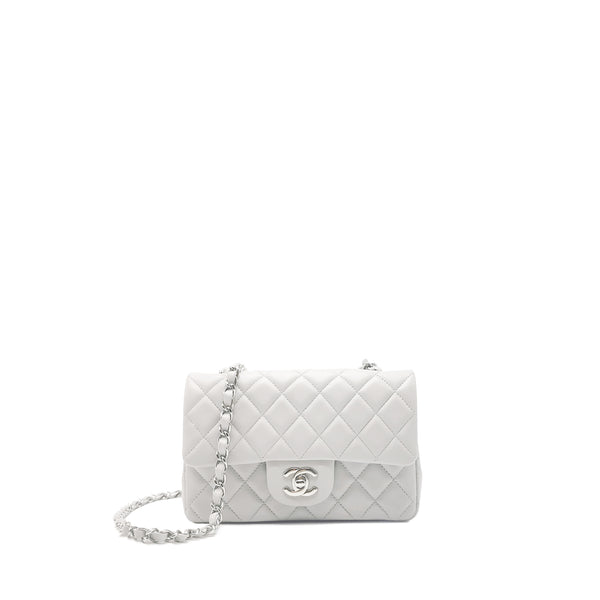 Chanel Mini Rectangular Flap Bag Lambskin Light Grey SHW