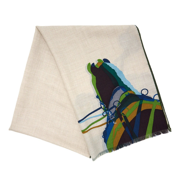 Hermes 63 x 180cm Cashmere And Silk Scarf Natural/Vert/Bordeaux