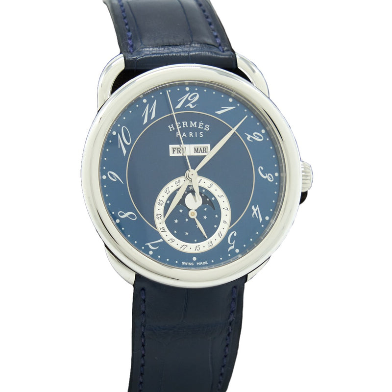 Hermes Arceau Grande Lune Watch 43mm Blue Abysse