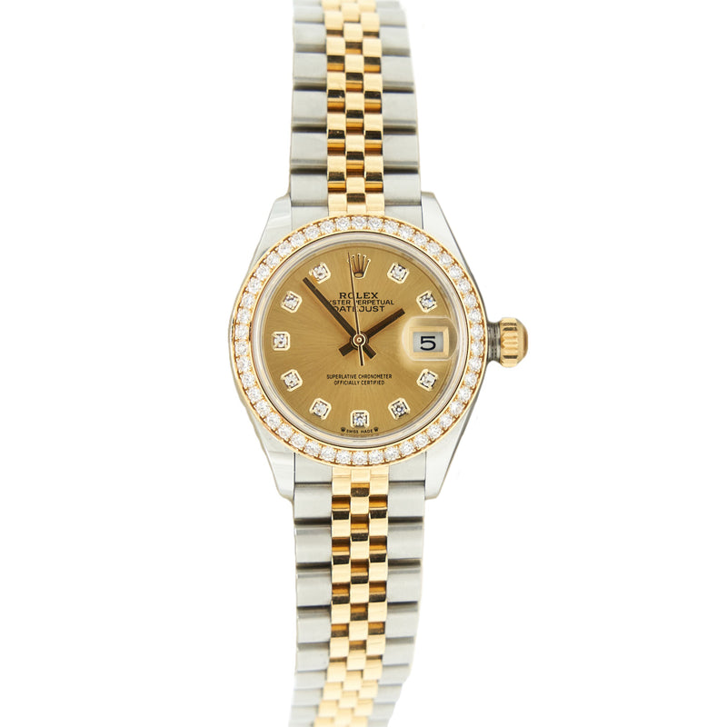 Rolex 28mm Lady Datejust Oyster Perpetual OysterSteel Yellow Gold Diamond Set Dial With Jubilee Bracelet Model: 279383RBR-0011
