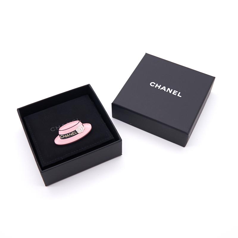 Chanel Resin Icon Manga Hat Brooch Pink White Gold