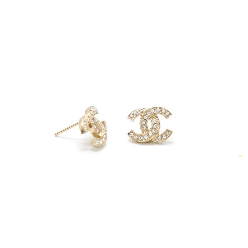 CHANEL Gold Tone CC Stud Earrings