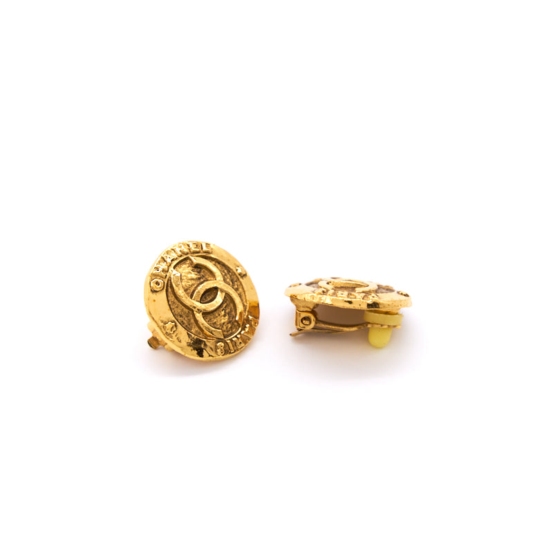 Chanel Vintage Engraved Gold Tone Clip-On Earrings