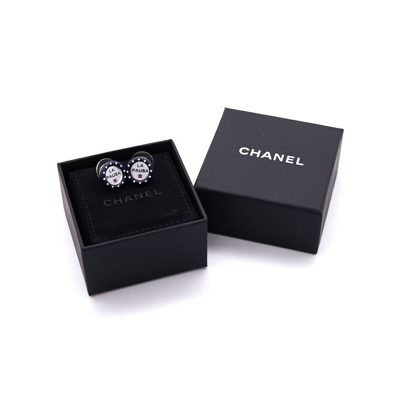 Chanel Vintage La Pausa Silver Tone stud Earrings