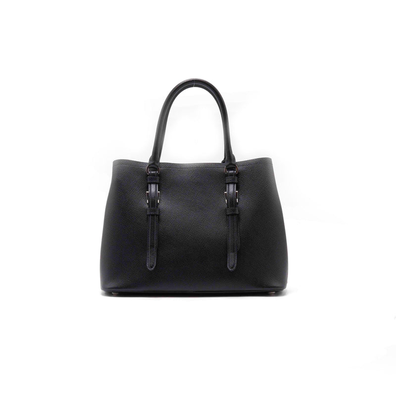 Prada Nero Saffiano Cuir Leather Medium Double Handle Tote - EMIER