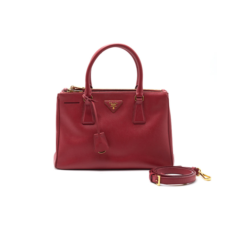 Prada Fuoco Saffiano Lux Leather Medium Double Zip Tote - EMIER