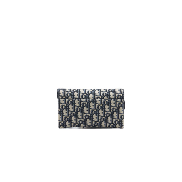 Dior Saddle Wallet with Chain Blue Oblique Jacquard