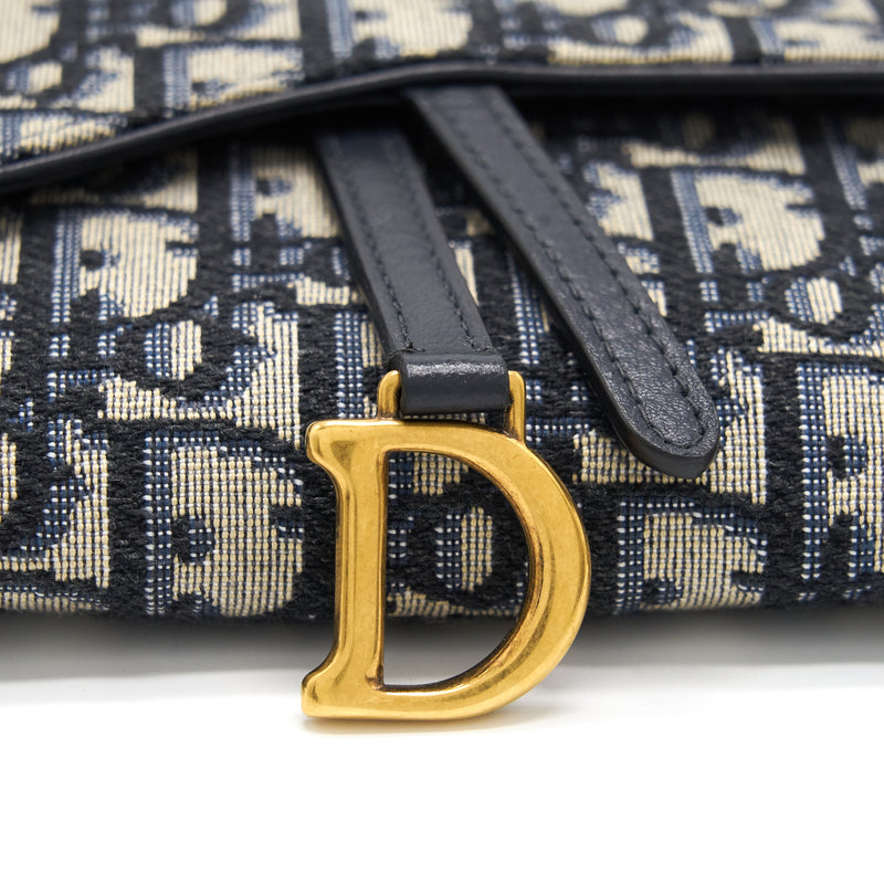 Dior Oblique Saddle Bag Mini Blue in Jacquard Canvas/Calfskin Leather with  Aged Gold-tone - US