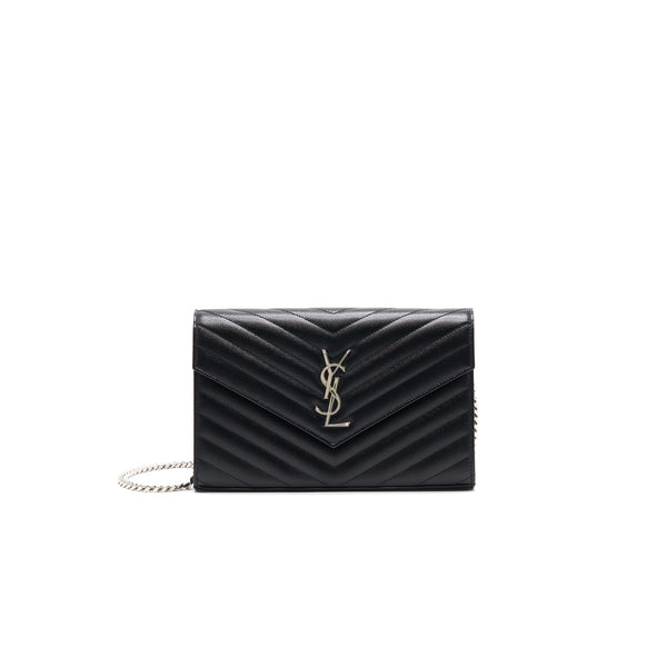 Saint Laurent Envelope Chain Wallet Black SHW