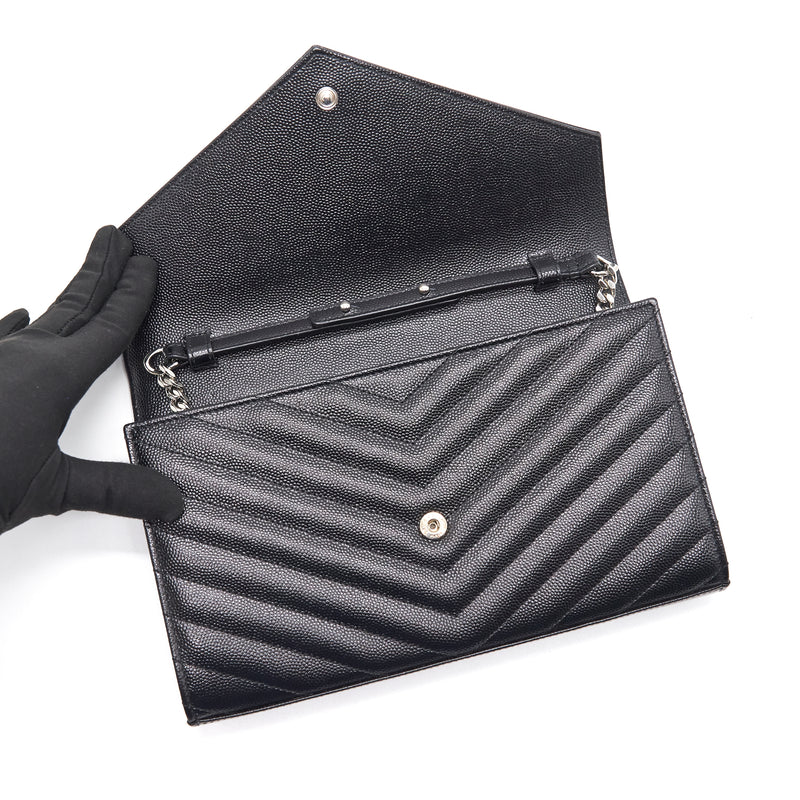Saint Laurent Envelope Chain Wallet Black SHW