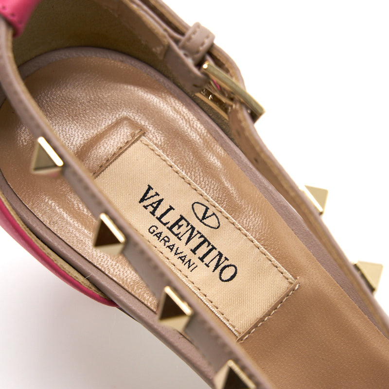 Valentino Pink Leather Rockstud Cage Sandals - EMIER