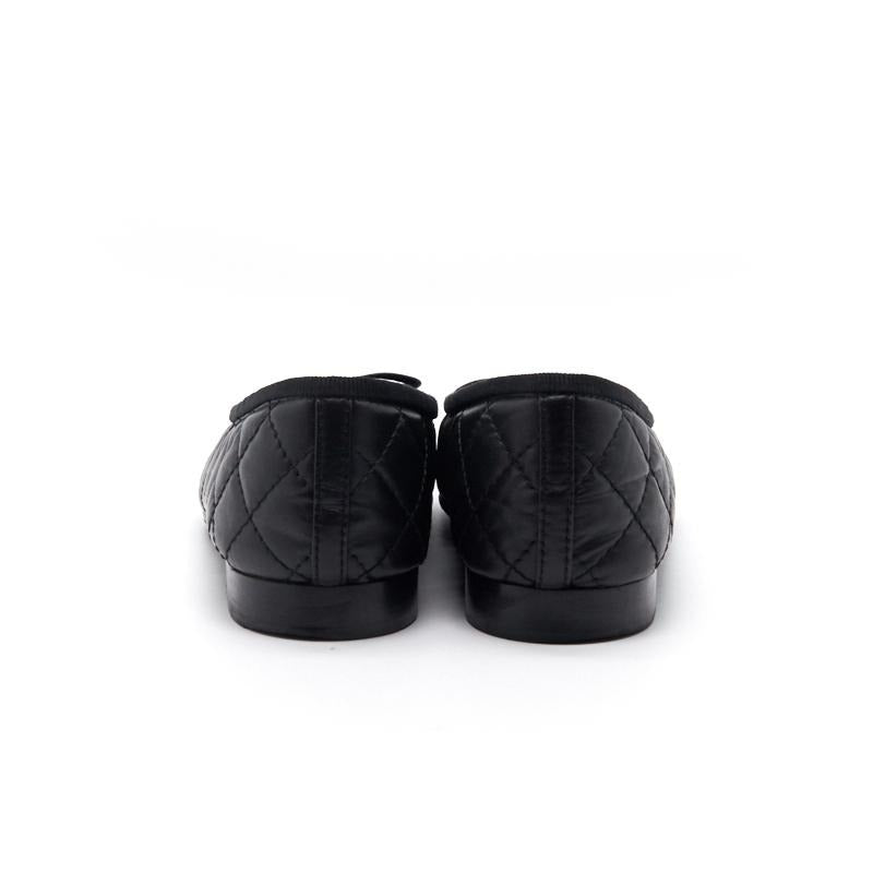Chanel Black Quilted Suede CC Cap Toe Ballet Flats - EMIER