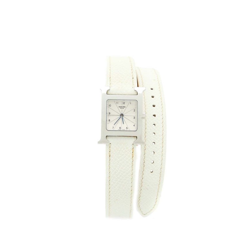Hermes Heure H watch 21mm Epsom Leather Strap White