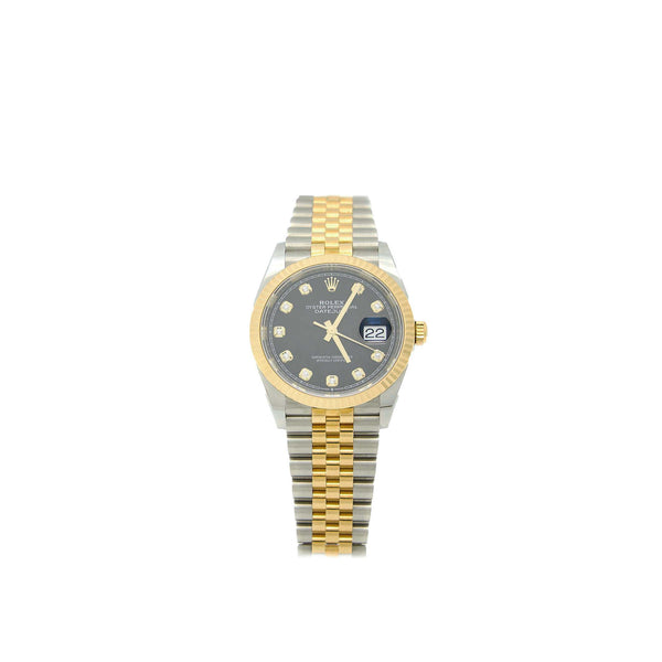 Rolex Datejust 36MM Oyster Steel Yellow Gold Black Dial with Diamonds Jubilee Bracelet M126233-0021