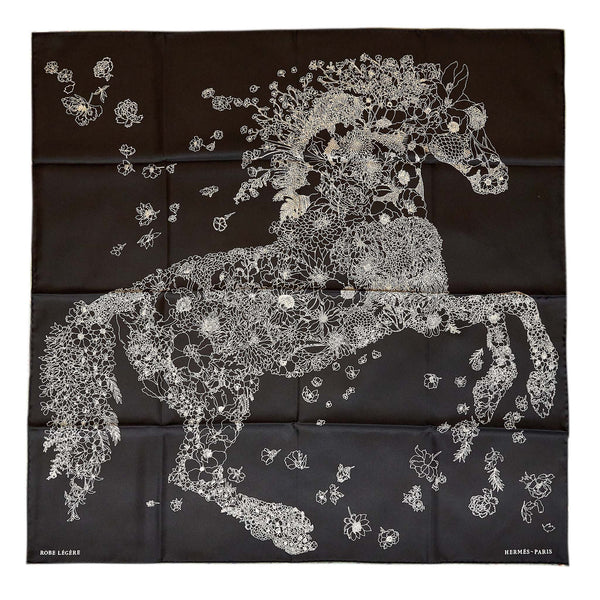 Hermes 90 X 90 Silk Scarf Robe Levered Black/White
