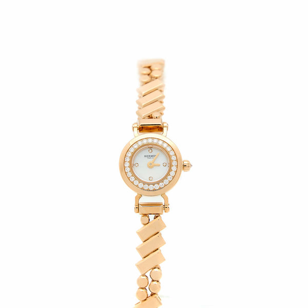 Hermes Faubourg Polka Quartz Ladies Watch, Mini Model Rose Gold With Diamonds