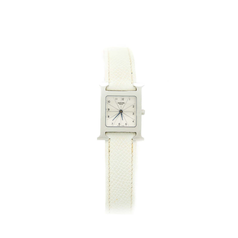 Hermes Heure H watch 21mm Epsom Leather Strap White