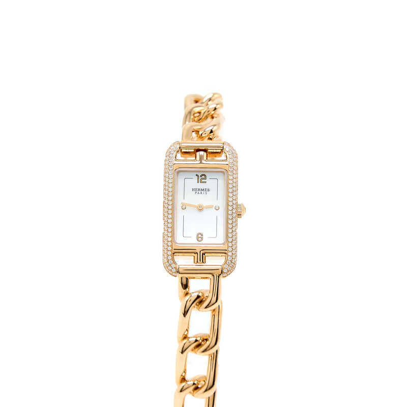 Hermes Nantucket Watch, Small Model, 29 mm Rose Gold With Diamonds