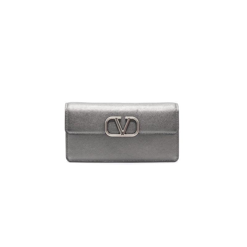 Valentino Garavani Vsling Metallic Calfskin Wallet with Chain Strap