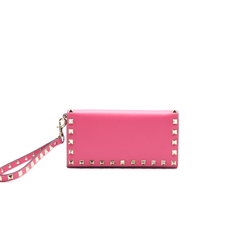 Valentino Pink Leather Rock-stud Continental Wallet - EMIER