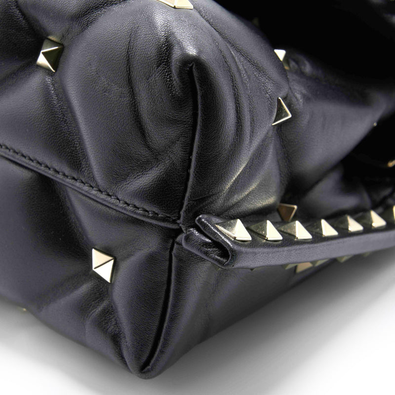 Valentino Black Quilted Leather Rock-stud Spike Handbag - EMIER
