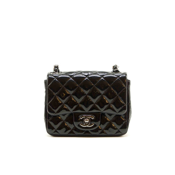 Chanel Quilted Patent Leather Mini Square Flap Bag - EMIER