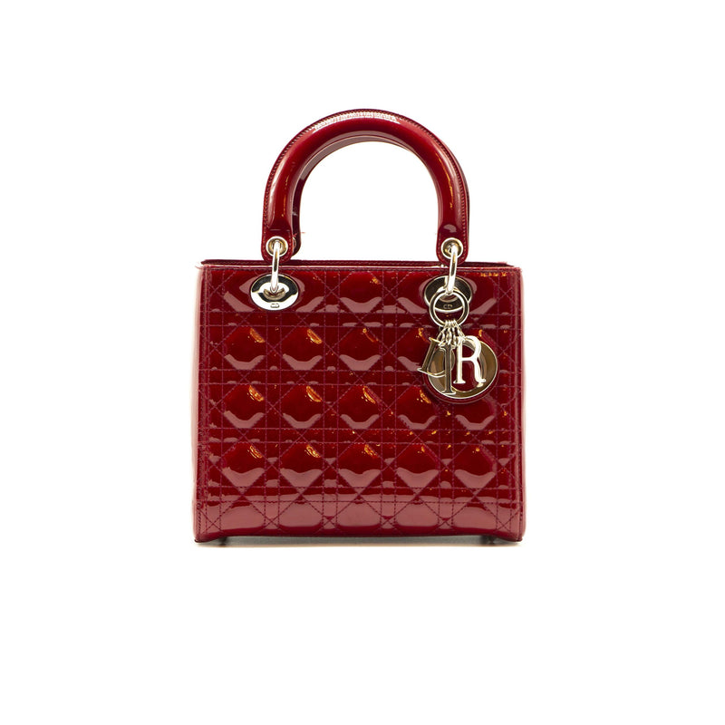 Dior Rouge Patent Cannage Quilted Leather Medium Lady Dior Tote - EMIER