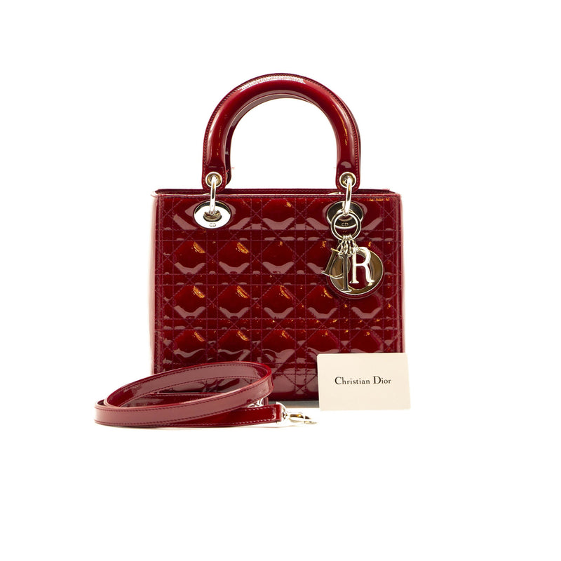 Dior Rouge Patent Cannage Quilted Leather Medium Lady Dior Tote - EMIER