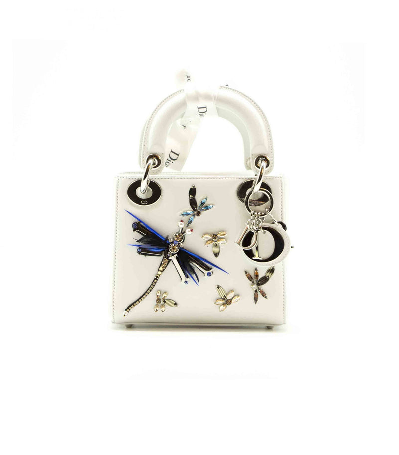 Dior White  Animal Embroidery Limited Edition Mini Lady Dior Tote - EMIER