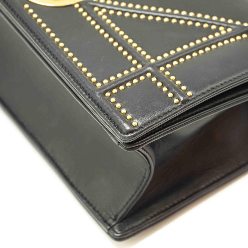 Dior Black Leather Medium Studded Diorama Shoulder Bag - EMIER