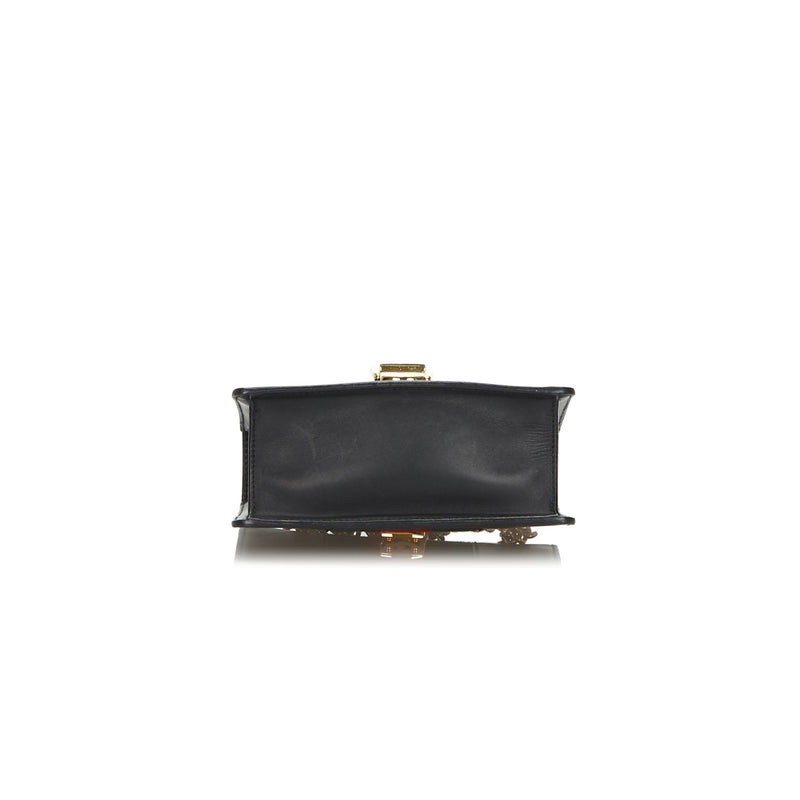 Gucci Black Leather Mini Web Chain Sylvie Shoulder Bag - EMIER