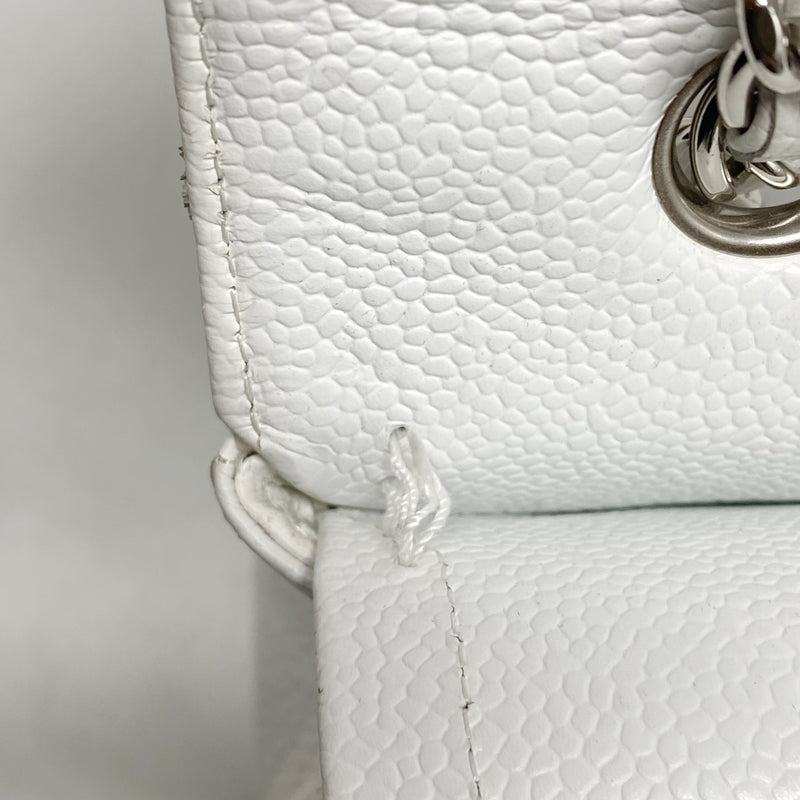 CHANEL MEDIUM CLASSIC DOUBLE FLAP BAG CAVIAR WHITE SHW