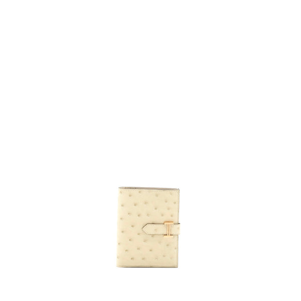 Hermes Ostrich Bearn Compact Wallet 3C Parchemin GHW Stamp Y