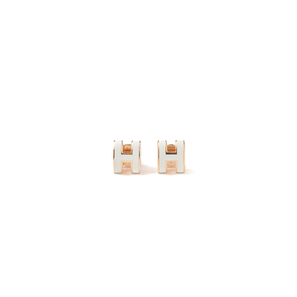 Hermes Mini Pop H Earrings White RGHW