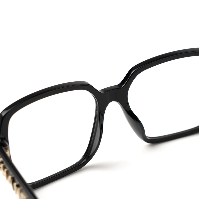 Chanel Square Glasses Frame With Letter Black Light Gold Tone