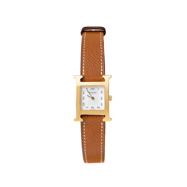 Hermes Heure H watch, Small Model 25mm Yellow Gold With Gold Strap